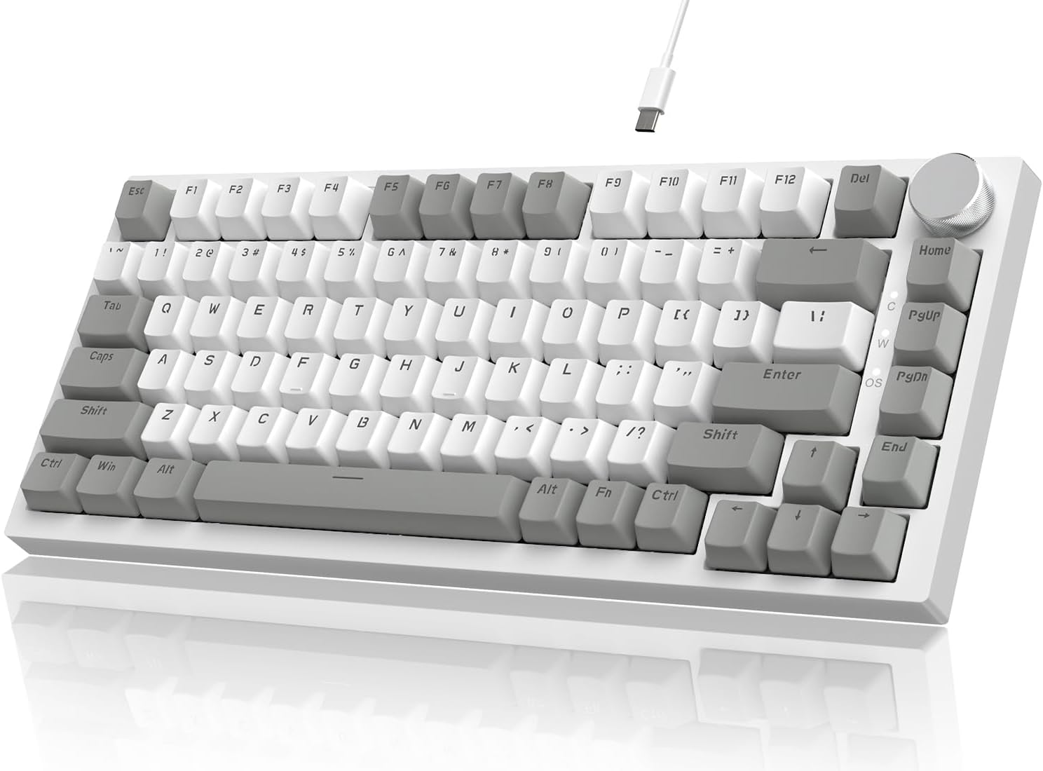 YINDIAO Ajazz AK820 Mechanical Keyboard with CNC Knob Control,75% ANSI Layout,81Keys Gasket Mount Wired Gaming Keyboard,5 Sound Absorbing Foam,Hot-swappable,White Backlit,for PC,MAC (Grey&White)