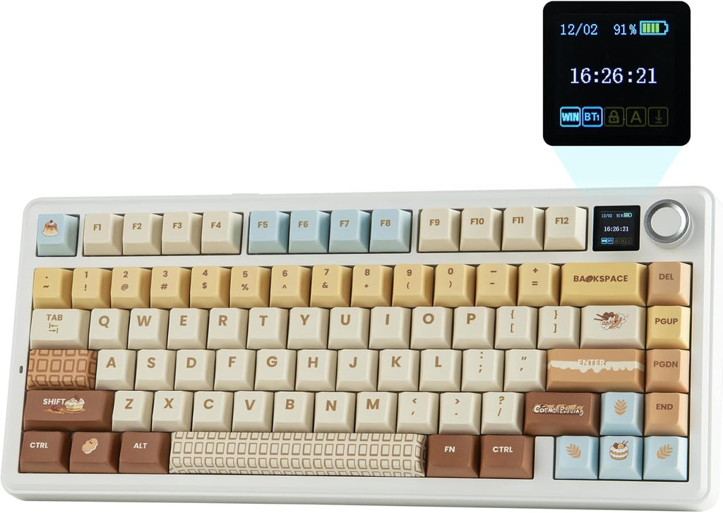 EPOMAKER X Aula F75 MAX 75% Mechanical Gaming Keyboard with TFT Display and Dial, Gasket Hot-Swap Wireless Gaming Keyboard for PC/Mac/Linux, QWERTY US Layout (Caramel, Reaper Switch)