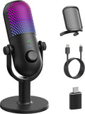 USB Microphone for PC Gaming: Condenser Microphone RGB with Stand Mic - Recording Mic for Computer & Laptop with Quick Mute - Desk Podcast Mic for Podcast & Singing & Streaming & Youtube Black