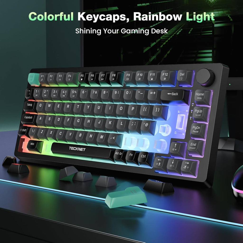 TECKNET RGB Gaming Keyboard,Compact 83 Keys Wired Keyboard with Volumn Knob,75% Pecent Silent Keyboards with 26 Keys Anti-Ghosting,IP32 Water & Dust Resistant,RGB Backlit Coumputer Keyboards for Gamer