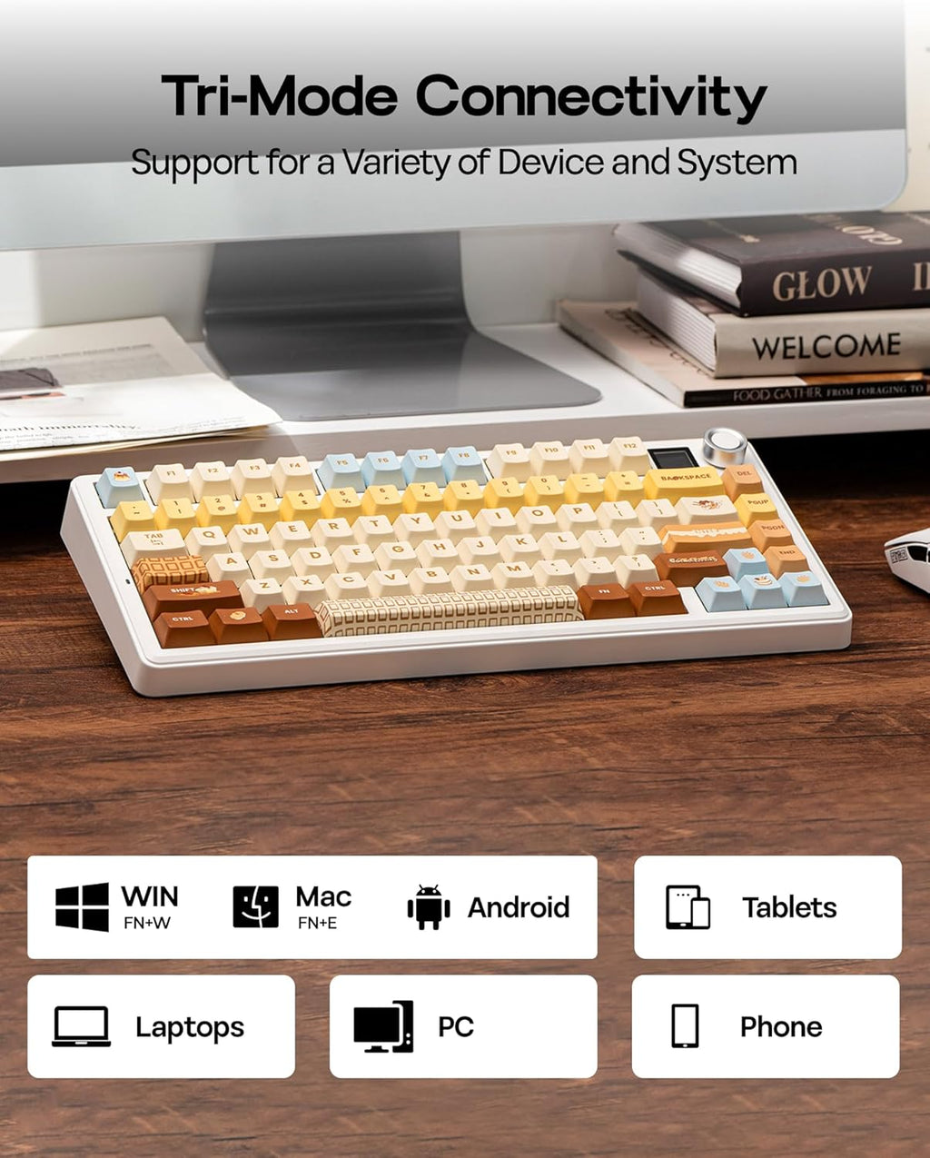 EPOMAKER X Aula F75 MAX 75% Mechanical Gaming Keyboard with TFT Display and Dial, Gasket Hot-Swap Wireless Gaming Keyboard for PC/Mac/Linux, QWERTY US Layout (Caramel, Reaper Switch)