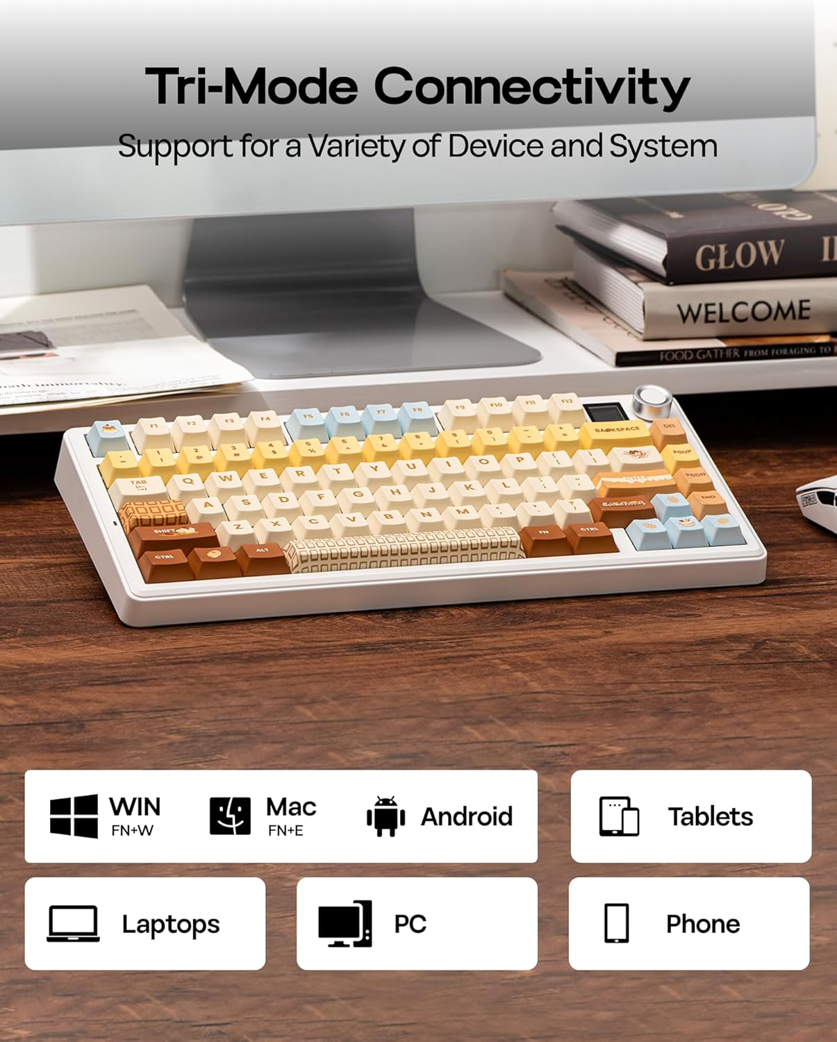 EPOMAKER X Aula F75 MAX 75% Mechanical Gaming Keyboard with TFT Display and Dial, Gasket Hot-Swap Wireless Gaming Keyboard for PC/Mac/Linux, QWERTY US Layout (Caramel, Reaper Switch)