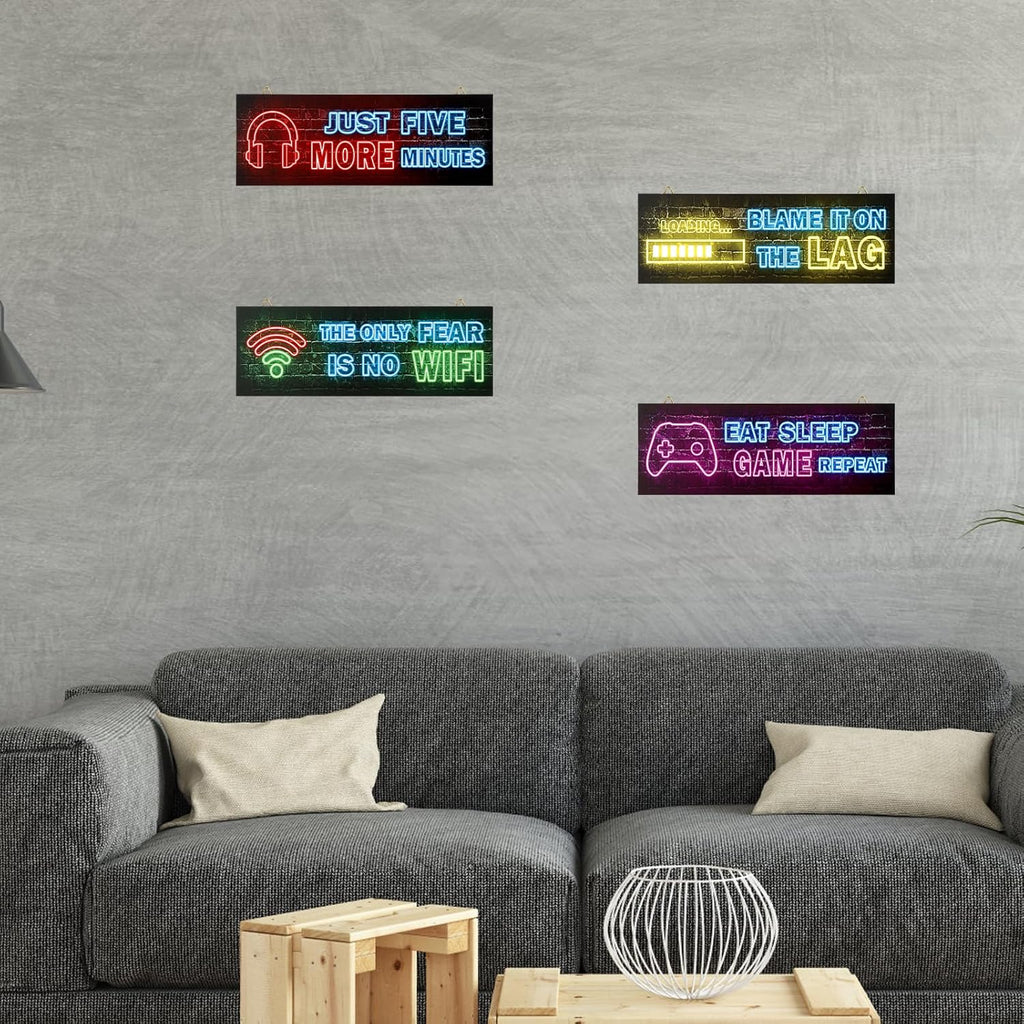 Pack of 4 Wooden Sign with Saying Gaming Room Decoration Gaming Poster Gaming Decoration Wall Gamer Room Wall Sticker Gaming Pictures Teenager's Room Decoration Playstation Gaming Wall Gamer