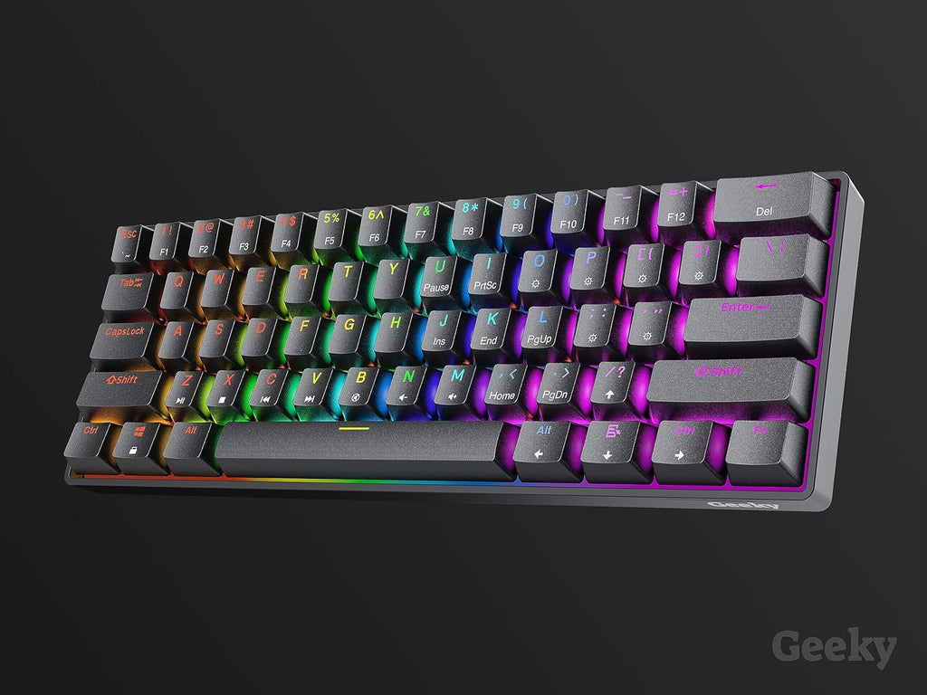 Geeky GK61 60% | Hot Swappable Mechanical Gaming Keyboard | 61 Keys Multi Colour RGB LED Backlight for PC/Mac Gamer| ANSI US American Layout (Black, Mechanical Speed Yellow)