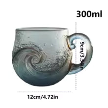 Clear Glass Coffee Mugs Wave Design Water Bottle 300ml Mugs for Coffee with Handle for Kids Beach House Office Women Men Adults