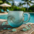 Clear Glass Coffee Mugs Wave Design Water Bottle 300ml Mugs for Coffee with Handle for Kids Beach House Office Women Men Adults