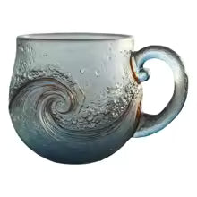 Clear Glass Coffee Mugs Wave Design Water Bottle 300ml Mugs for Coffee with Handle for Kids Beach House Office Women Men Adults